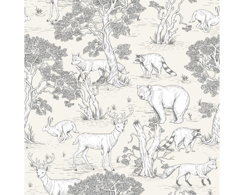 Vliestapete 45809 Kids Walls Tiere Wald beige Tapete mit Waldtieren und Bäumen