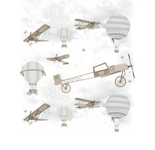 Illustration mit Flugzeugen und Heißluftballons