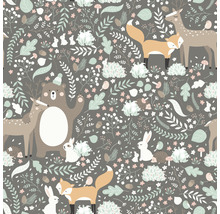 Vliestapete 45870 Kids Walls Tiere grün anthrazit braun
