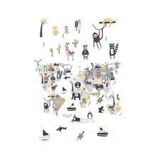 Weltkarte mit Tierillustrationen
