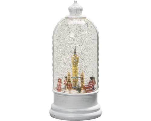 LED Wasserlaterne Konstsmide London Szene H 26,5 cm Lichtfarbe warmweiß batteriebetrieben inkl. 5 Stunden Timer Schneekugel mit Londoner Wahrzeichen