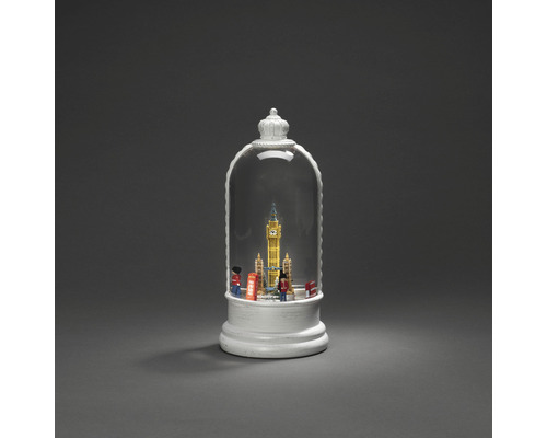 Dekorative Schneekugel mit Londoner Sehenswürdigkeiten unter einer transparenten Kuppel