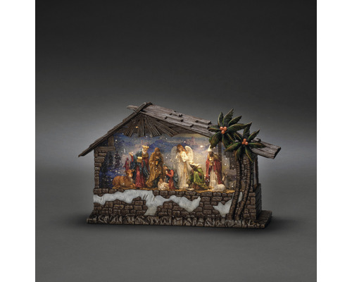 LED Wasserlaterne Konstsmide Krippe H 31 cm 3 LEDs Lichtfarbe warmweiß batteriebetrieben inkl. 6 Stunden Timer Weihnachtskrippe mit Beleuchtung für die Weihnachtsdekoration