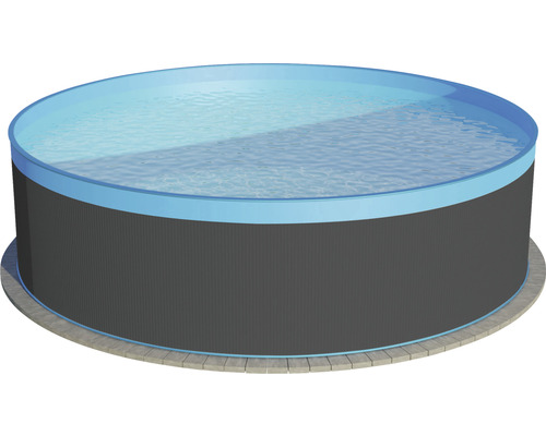 Aufstellpool Stahlwandpool-Set Planet Pool rund Ø 550x120 cm grau inkl. Filteranlage, Leiter, Skimmer, Innenauskleidung, Filtersand & Anschlussschlauch Rundpool mit Wasser gefüllt