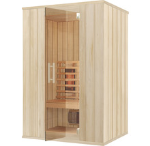 Sauna mit Glasfront und Holzeinrichtung