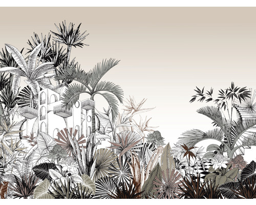 Fototapete Vlies 688139 Tropical House Dschungel schwarz weiß creme 8-tlg. 300 x 400 cm