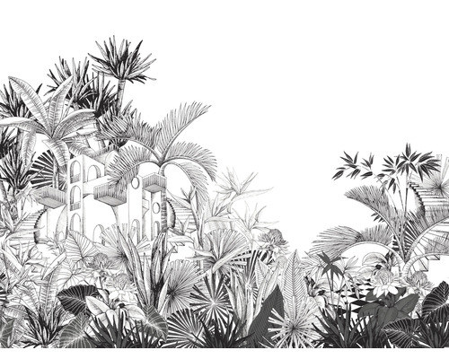 Fototapete Vlies 688153 Tropical House Dschungel schwarz weiß 8-tlg. 300 x 400 cm