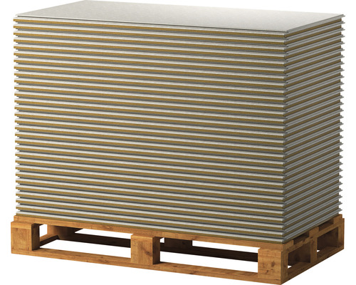 Stapel Gipskartonplatten auf einer Palette