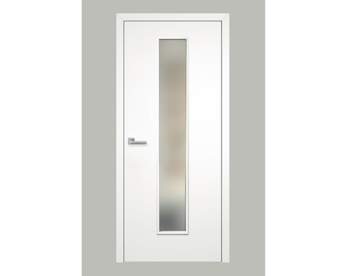 Pertura Zimmertür Kajsa 03 weißlack 106x245 mit Lichtausschnitt inkl. Glas satiniert weiß 4 mm DIN Rechts mit MAGNET-Schloss und Kante Aluminium eloxiert