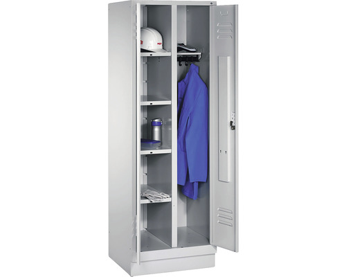 Garderobenschrank Cabo mit 4 Böden und Kleiderstange grau 610x1800x500 mm 2 Türen Offener Industrieschrank mit Regalen und Kleidung