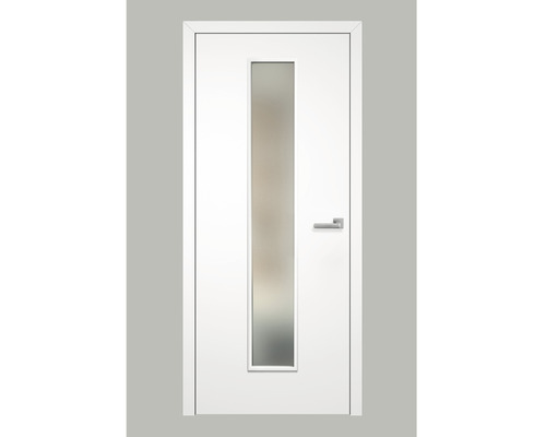 Pertura Zimmertür Kajsa 03 weißlack 56x220 mit Lichtausschnitt inkl. Glas satiniert weiß 4 mm DIN Links mit MAGNET-Schloss und Kante Aluminium eloxiert