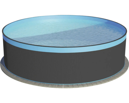 Aufstellpool Stahlwandpool Planet Pool rund Ø 450x90 cm ohne Zubehör anthrazit mit Overlap-Folie blau