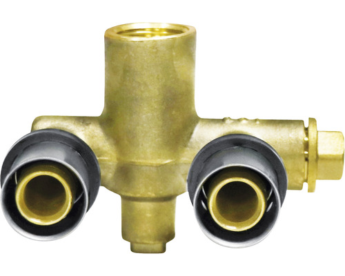 Press-Wandwinkel doppelt TH und U-Kontur 16 x 2 mm - 1/2" - 16 x 2 mm für Verbundrohr Messing Verteilerstück für Sanitärinstallationen