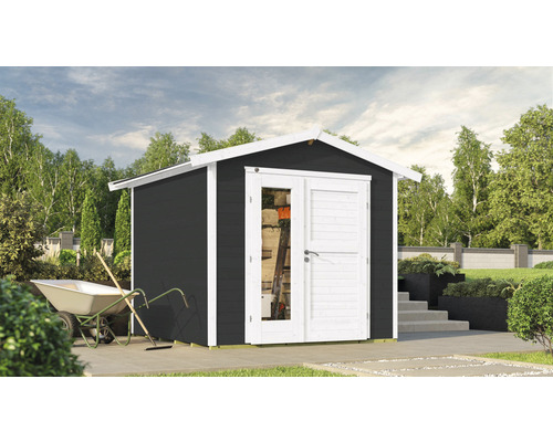 Gartenhaus weka 224 A Gr. 2 inkl. Fußboden 280 x 263 cm anthrazit Gartenschuppen aus Holz mit Doppeltür und Fenster in einem Garten