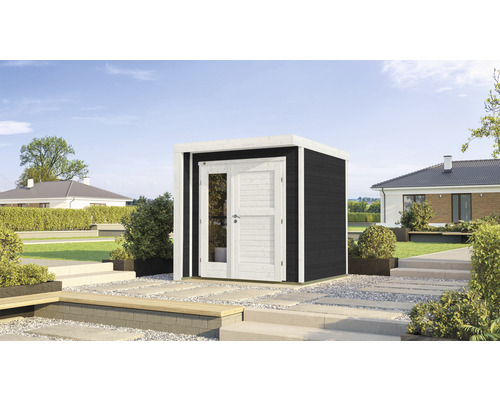 Gartenhaus weka 262 B inkl. Fußboden 215 x 215 cm anthrazit Gartenhaus mit Doppeltür und Holzverkleidung