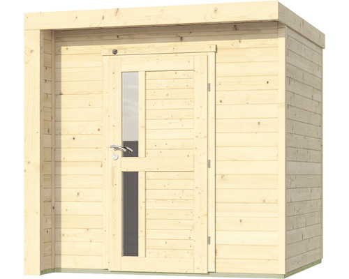Holzgartenhaus mit Tür und Fenstern