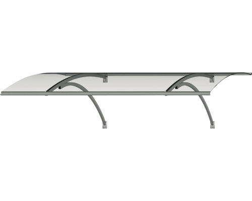 Vordach mit transparentem Dach und grauen Halterungen