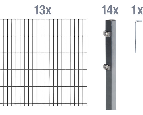 Doppelstabmattenset ALBERTS Typ 6/5/6 2600 x 140 cm anthrazit Komplettset Zaunsystem mit Zaunelementen, Pfosten und Montagewerkzeug