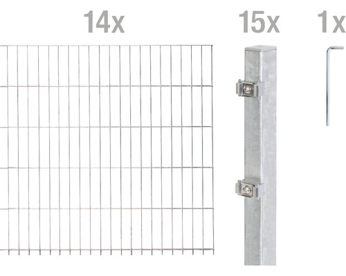 Doppelstabmattenset ALBERTS Typ 6/5/6 2800 x 160 cm feuerverzinkt Komplettzaun-Set mit Doppelstabmatten, Zaunpfosten und Zubehör