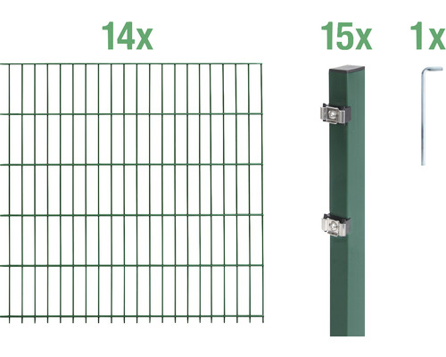 Doppelstabmattenset ALBERTS Typ 6/5/6 2800 x 160 cm grün Doppelstabmattenzaun Komplettset mit Zaunelementen, Zaunpfosten und Werkzeug