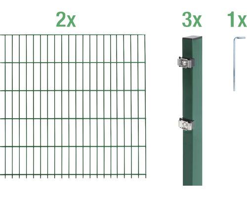 Doppelstabmattenset ALBERTS Typ 6/5/6 400 x 160 cm grün Doppelstabmattenzaun-Set mit zwei Zaunelementen, drei Pfosten und einem Montagewerkzeug