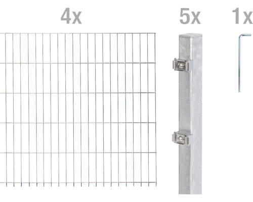 Doppelstabmattenset ALBERTS Typ 6/5/6 800 x 140 cm feuerverzinkt Komplettset für Zaunanlagen mit Zaunelementen, Pfosten und Zubehör