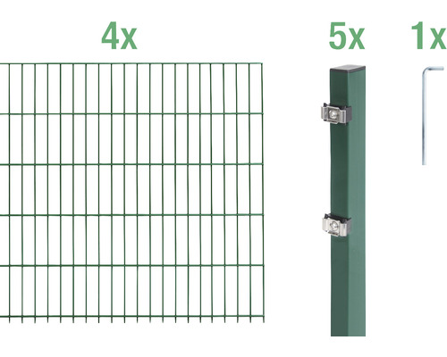 Doppelstabmattenset ALBERTS Typ 6/5/6 800 x 140 cm grün Komplettset für Doppelstabmattenzaun bestehend aus vier Zaunelementen, fünf Pfosten und einem Inbusschlüssel
