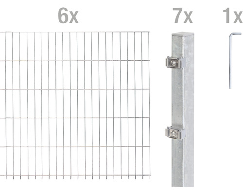 Doppelstabmattenset ALBERTS Typ 6/5/6 1200 x 100 cm feuerverzinkt Sechs Doppelstabmatten, sieben Pfosten und ein Schraubenschlüssel für Zaunbau