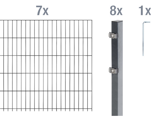 Doppelstabmattenset ALBERTS Typ 6/5/6 1400 x 80 cm feuerverzinkt Sieben Zaunelemente, acht Pfosten und ein Schraubenschlüssel für Zaunbau.