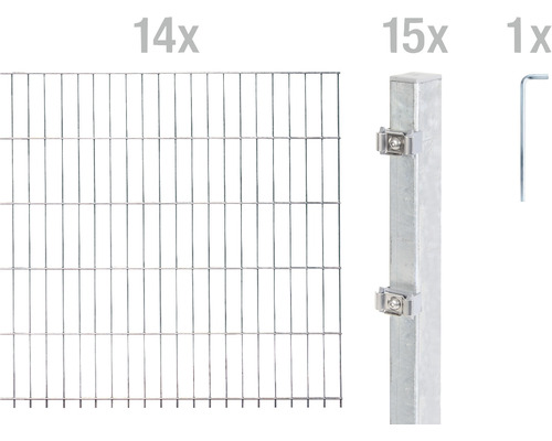 Doppelstabmattenset ALBERTS Typ 6/5/6 2800 x 100 cm feuerverzinkt Doppelstabmattenzaun Set mit Zaunmatten, Zaunpfosten und Inbusschlüssel