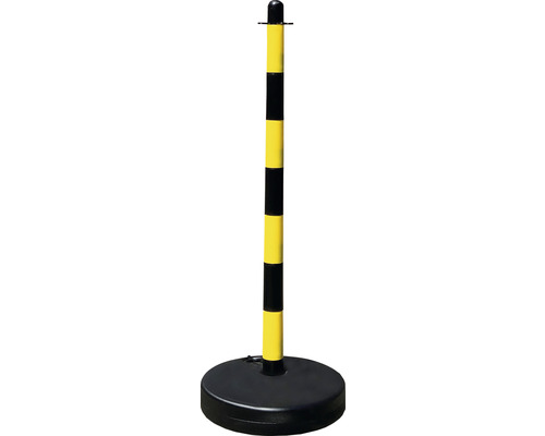 Kettenständerset Kunststoff Pfosten Ø 40 90 cm gelb-schwarz Fußplatte dreieckig, Absperrkette und Verbindungsglieder und befüllbaren runden Fuss