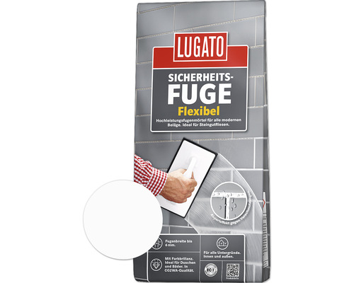 Lugato Fugenmörtel Sicherheitsfuge Flexibel weiß 5 kg Lugato Sicherheitsfuge Flexibel, Hochleistungsfugenmörtel für moderne Beläge, ideal für Steingutfliesen, Fugenbreite bis 6 mm