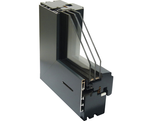 Fensterprofil mit Dreifachverglasung im Querschnitt