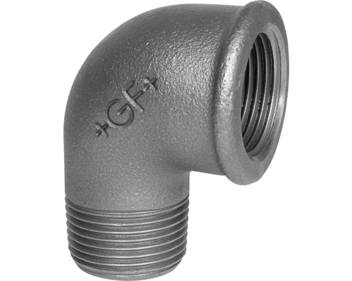 Georg Fischer +GF+ Winkel 90 ° Temperguss Nr.92 3/8 " IG x 3/8 " AG Gussfitting Winkel mit Innen- und Außengewinde
