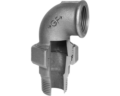 Georg Fischer +GF+ Winkel Verschraubung 90 ° Flachdichtend Temperguss Nr.97 3/8 " IG x 3/8 " AG Georg Fischer +GF+ Winkel Verschraubung 90 ° Flachdichtend Temperguss Nr.97 3/8 " IG x 3/8 " AG