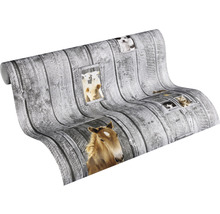 Tapetenrolle mit Holzoptik und Tiermotiven