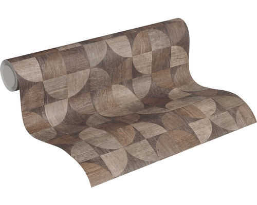 Tapetenrolle mit Holzoptik und geometrischem Muster