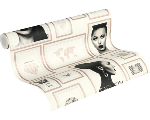 Tapetenrolle mit Fotocollage und Rahmenmuster