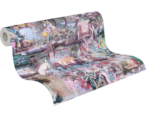 Tapetenrolle mit indischen Motiven wie Elefanten und Pfauen