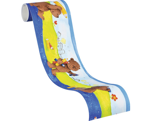 Tapetenbordüre mit Bären und Stiften für Kinderzimmer