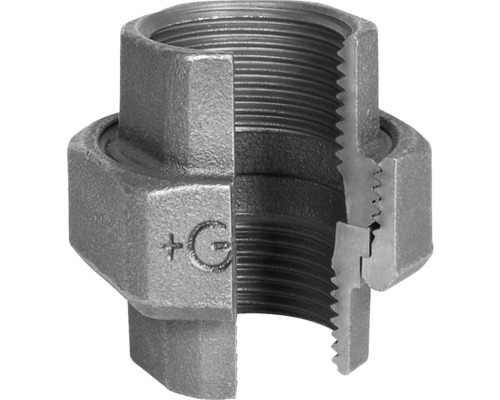 Georg Fischer +GF+ Verschraubung Flachdichtend Temperguss Nr.330 3/8 " IG Metallfitting mit Gewinde und Schnittansicht