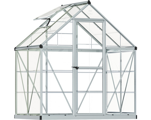 Gewächshaus mit Dachfenster und Tür