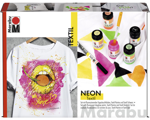 Marabu Neon Textil Set mit Textilstiften und Textilfarbe