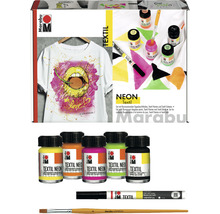 Marabu Textil Neon Set mit Textilfarben, Textilstiften und Pinsel