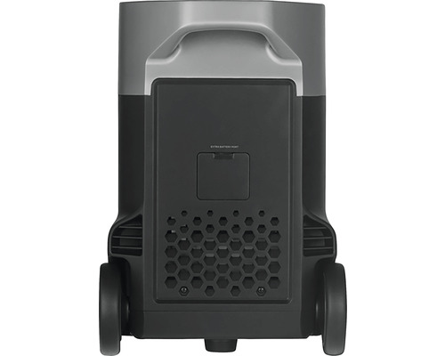 Rückansicht einer Powerstation mit Griff und Rädern