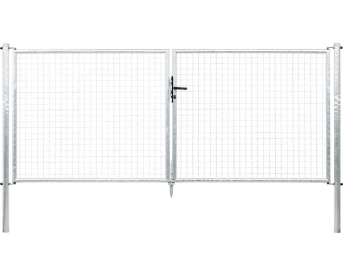 Wellengitter-Doppeltor ALBERTS 298,8 x 125 cm inkl. Pfosten 6 x 6 cm feuerverzinkt Mobiler Bauzaun mit Tür