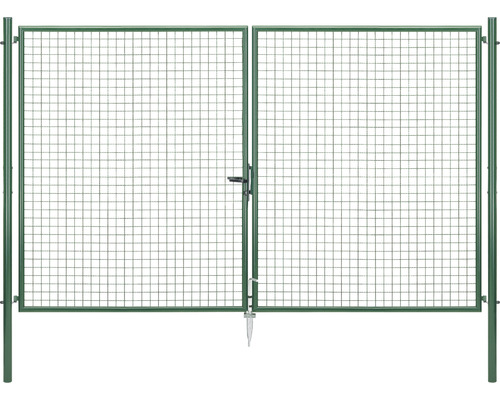 Wellengitter-Doppeltor ALBERTS 304,4 x 200 cm inkl. Pfosten 7,6 x 7,6 cm zinkphosphatiert grün