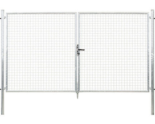 Wellengitter-Doppeltor ALBERTS 302,8 x 175 cm inkl. Pfosten 6 x 6 cm feuerverzinkt Doppeltor aus Drahtgitter mit Griff und Pfosten