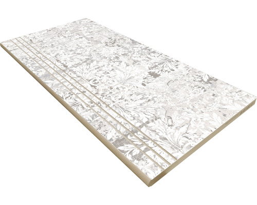 Poolumrandung Beckenrandstein Persian Grey 3 Rillen 30 cm x 60 cm Treppenfliese mit Dekor