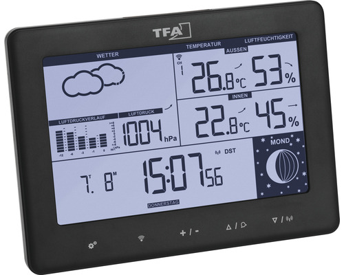 TFA Wetterstation mit Anzeige von Temperatur, Luftfeuchtigkeit und Luftdruck